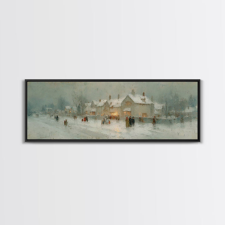 Winter Lane Joy, Framed Canvas Print, Christian Art Canvas, Panoramic Wall Art, Christmas Art Prints, Christian Decor, Moody Christian Art
