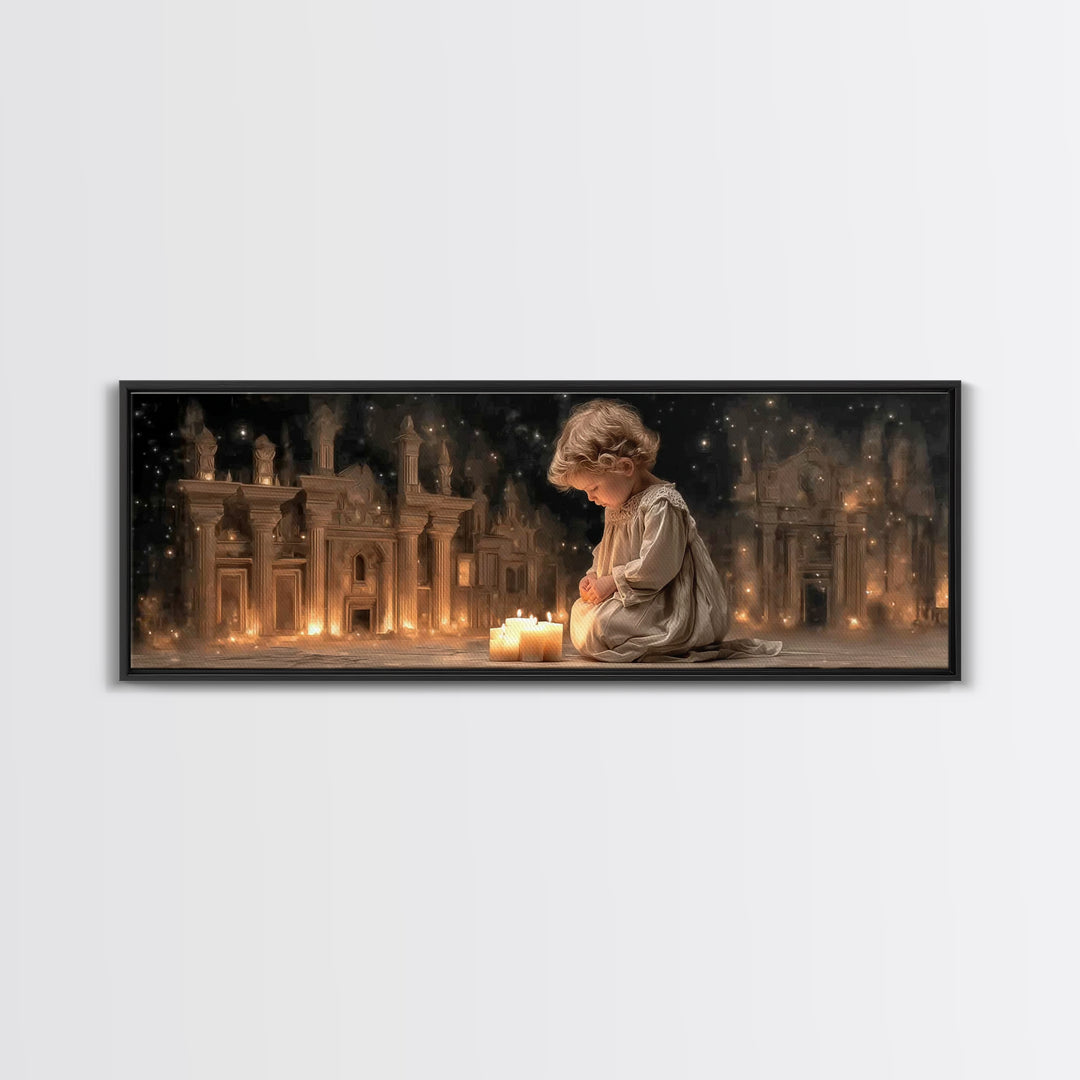 Childhood Devotion, Framed Canvas Print, Christian Art Canvas, Panoramic Wall Art, Christmas Art, Christian Art Gift, Modern Christian Art