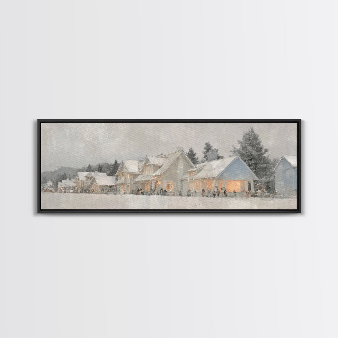 Snowy Hills Harmony, Framed Canvas Print, Christian Art Canvas, Panoramic Print, Christmas Art Prints, Christian Decor For Home, Modern Chr