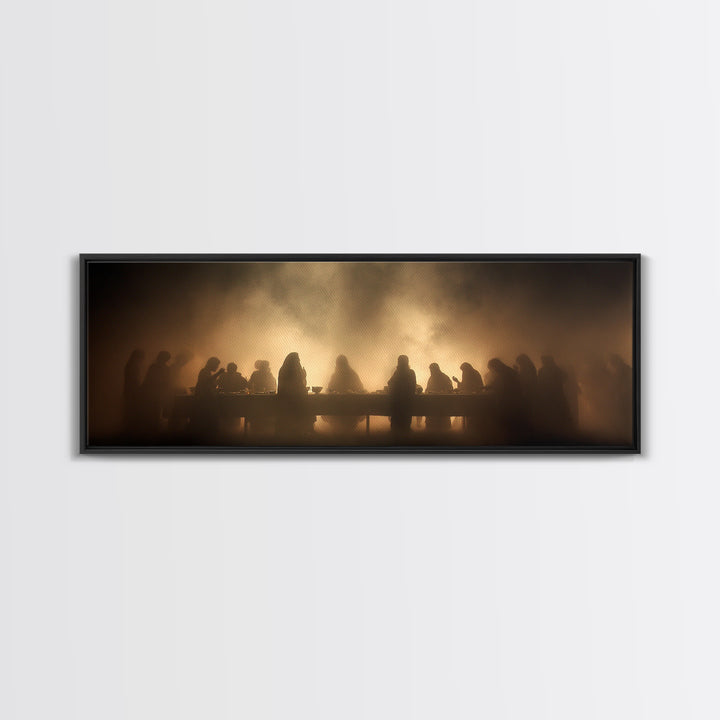 Sacred Supper Haze | Framed Canvas Print | Christian Art Canvas | Jesus Painting | Moody Christian Art | Panoramic Art | Christian Wall Art