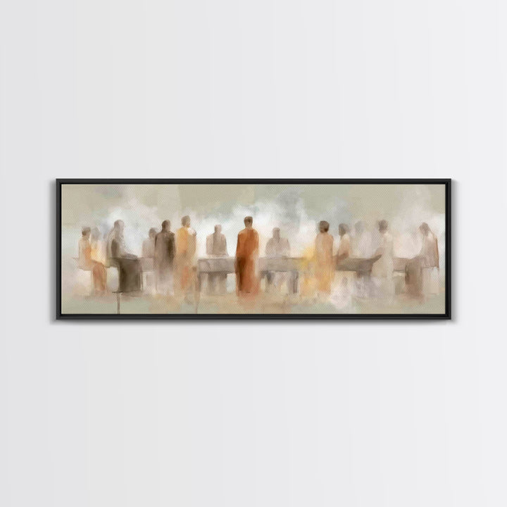 Quiet Disciples Dawn | Framed Canvas Print | Christian Art Painting | Minimalist Christian Art | Panoramic Wall Art | Jesus Canvas Art | Su