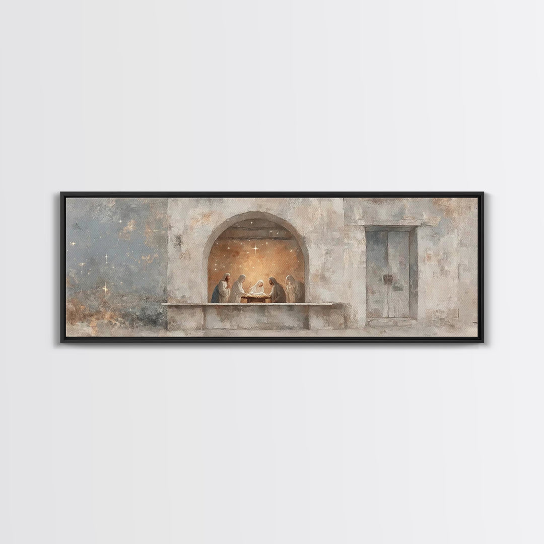 Sacred Arch Gathering, Framed Canvas Print, Panoramic Painting, Christian Art Canvas, Christian Wall Art, Christmas Art, Jesus Painting
