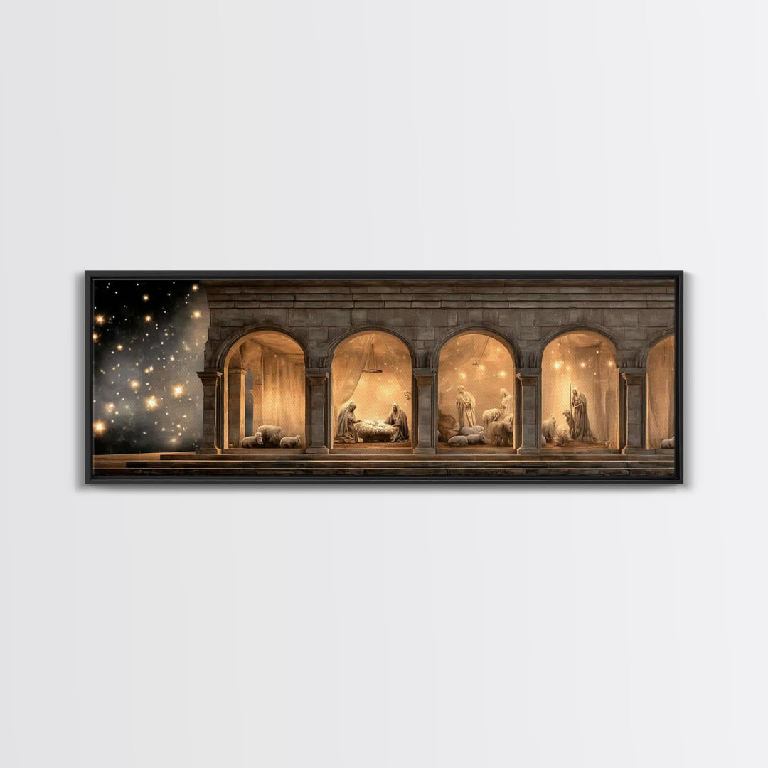 Bethlehem Archway Light - Framed Canvas Print - Panoramic Frame - Christian Art Canvas - Christian Wall Art - Jesus Painting