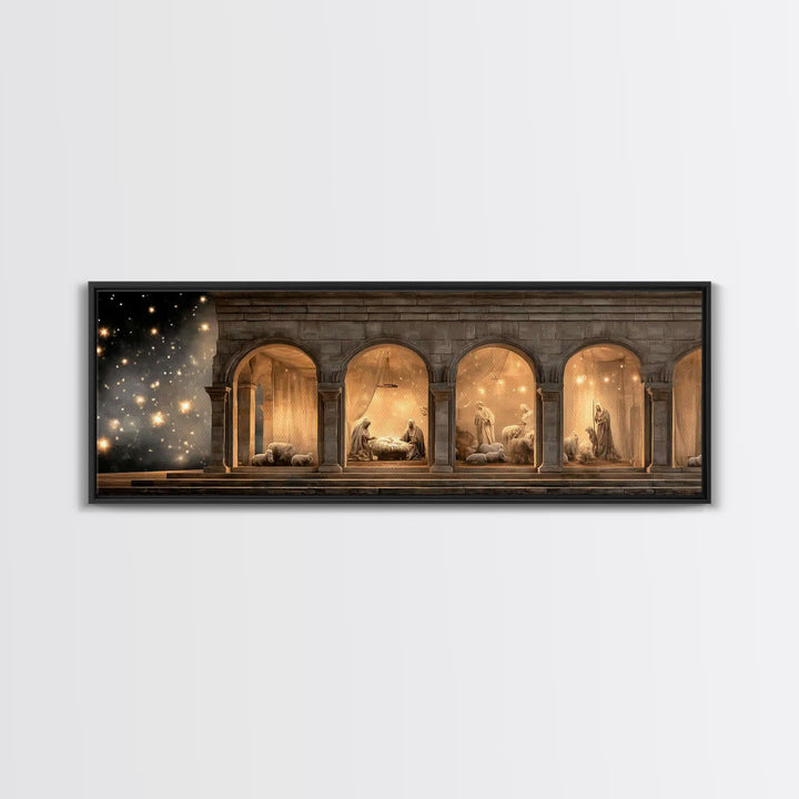 Bethlehem Archway Light - Framed Canvas Print - Panoramic Frame - Christian Art Canvas - Christian Wall Art - Jesus Painting