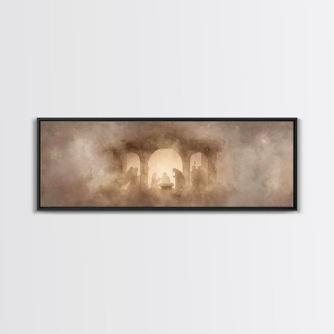 Shepherds In Stillness | Framed Canvas Print | Panoramic Art | Christian Art Canvas | Christian Wall Art | Jesus Painting | Christmas Art