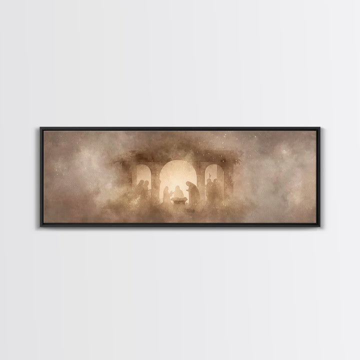 Shepherds In Stillness | Framed Canvas Print | Panoramic Art | Christian Art Canvas | Christian Wall Art | Jesus Painting | Christmas Art
