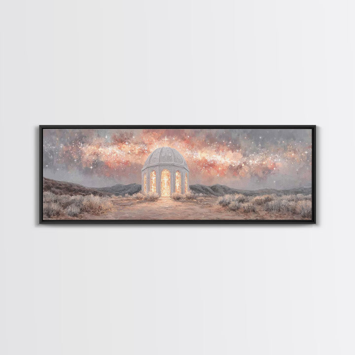 Starlit Sanctuary, Framed Canvas Print, Panoramic Print, Christian Wall Art, Christian Art Canvas, Christmas Art, Jesus Painting