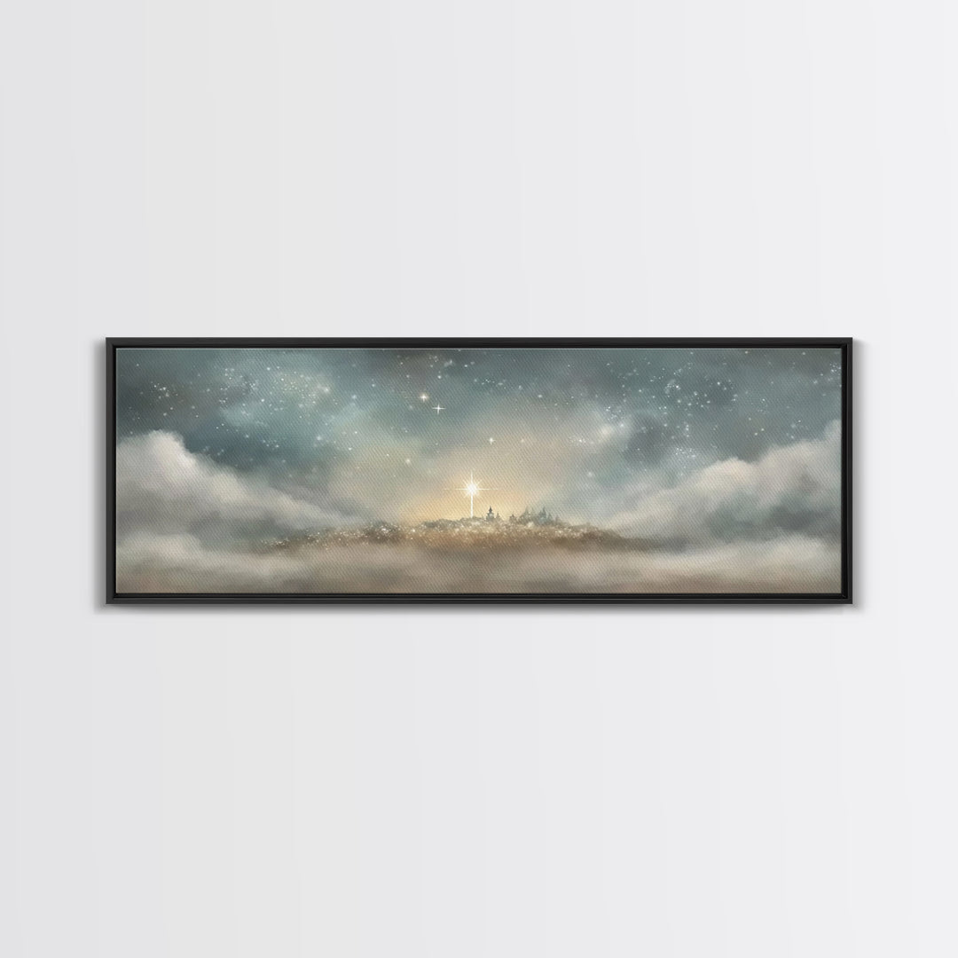 The Guiding Star – Framed Canvas Print – Christian Wall Art – Panoramic Art – Christian Art Canvas – Christmas Art – Jesus Painting