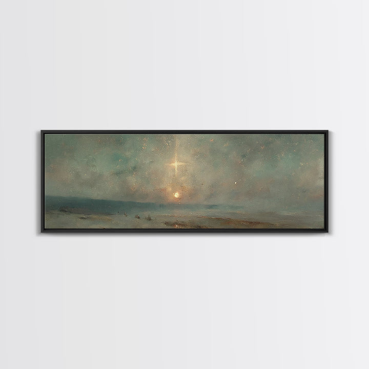 Heavenly Night Light, Framed Canvas Print, Christian Art Canvas, Panoramic Wall Art, Christian Christmas Art, Christian Wall Art, Jesus Pai