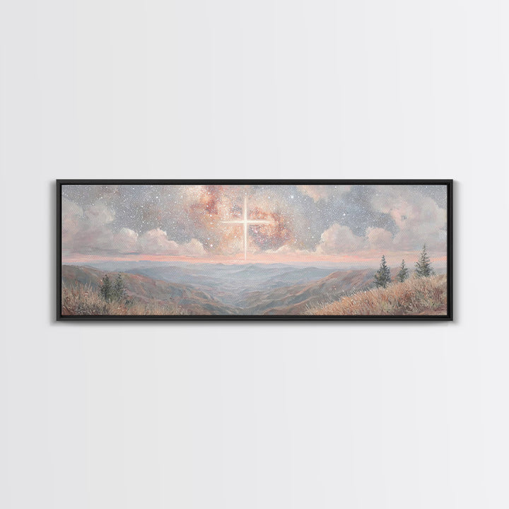 Glory In The Heights – Framed Canvas Print – Panoramic Wall Art – Christian Art Canvas – Christian Christmas Art – Jesus Painting – Christi