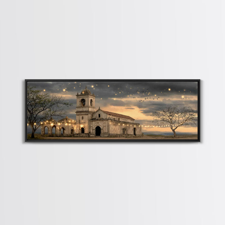 Sunlit Sanctuary, Framed Canvas Print, Christian Wall Art, Panoramic Art, Christian Art Canvas, Christian Christmas Art, Jesus Painting