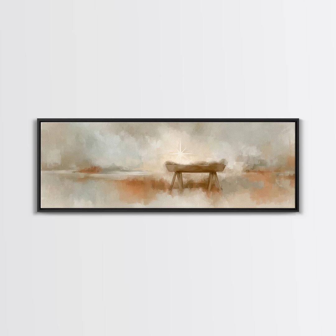 Manger Light Grace, Framed Canvas Print, Christian Art Canvas, Panoramic Print, Christian Wall Art, Christmas Art, Christian Christmas Art