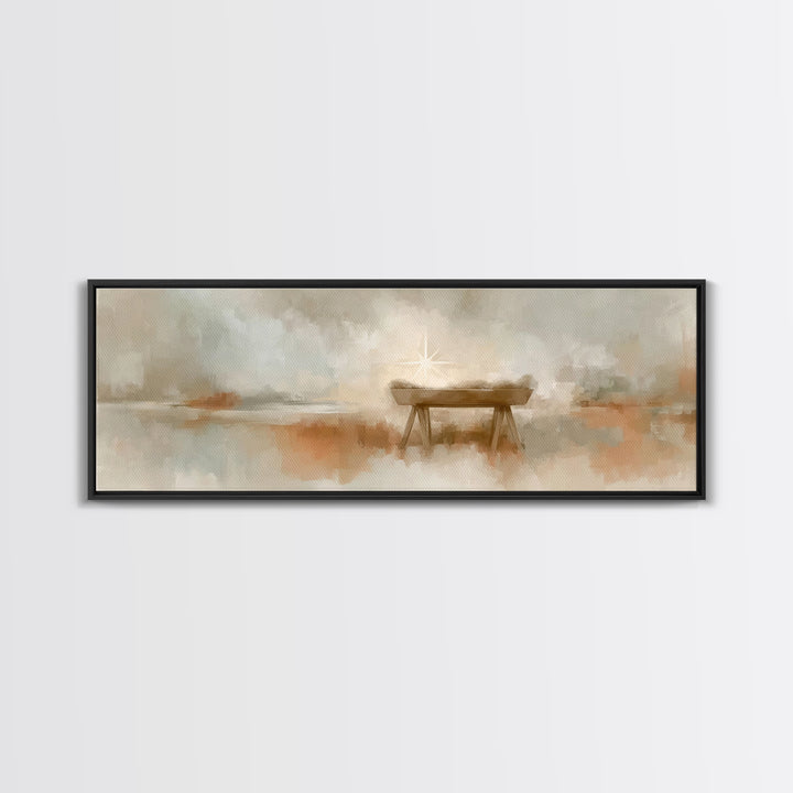 Manger Light Grace, Framed Canvas Print, Christian Art Canvas, Panoramic Print, Christian Wall Art, Christmas Art, Christian Christmas Art