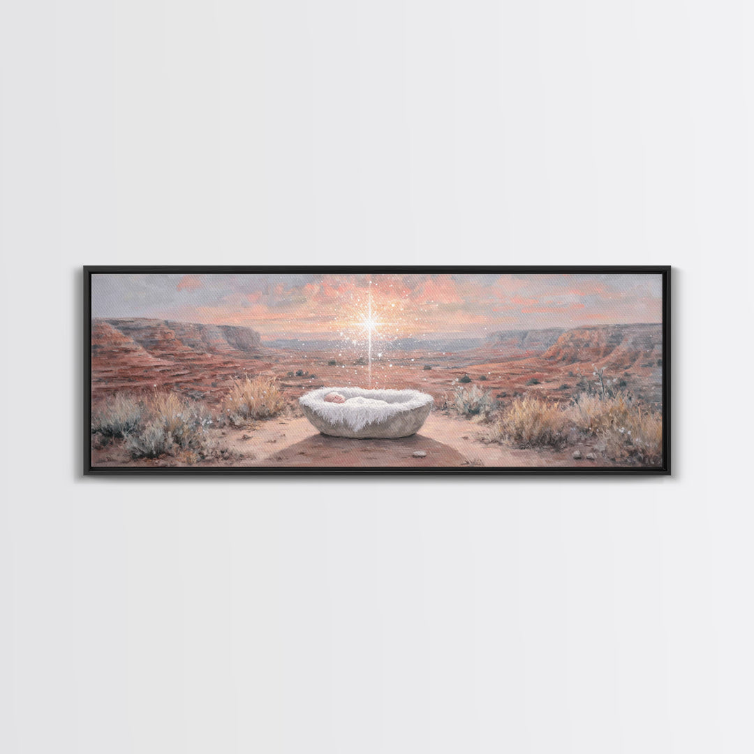 Holy Desert Dawn – Framed Canvas Print – Panoramic Wall Art – Christian Art Canvas – Jesus Christmas Art – Christmas Art – Christian Art