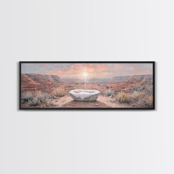 Holy Desert Dawn – Framed Canvas Print – Panoramic Wall Art – Christian Art Canvas – Jesus Christmas Art – Christmas Art – Christian Art