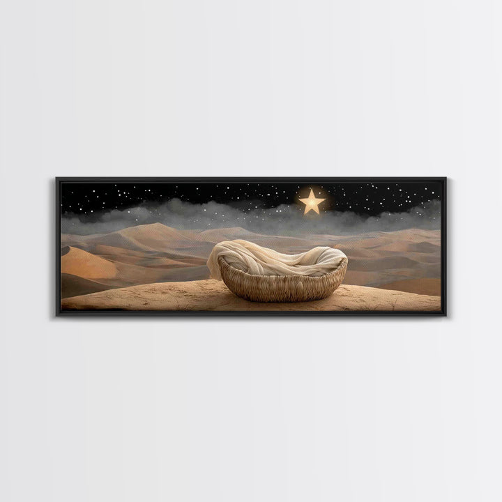 Cradle Of Peace, Framed Canvas Print, Panoramic Art, Christian Wall Art, Christian Art Canvas, Jesus Painting, Christian Christmas Art