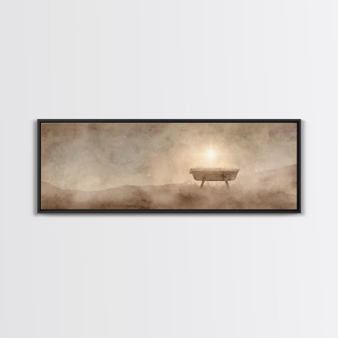 Manger Of Glory – Framed Canvas Print – Panoramic Painting – Christmas Art – Christian Wall Art – Christian Art Canvas – Jesus Christmas Ar