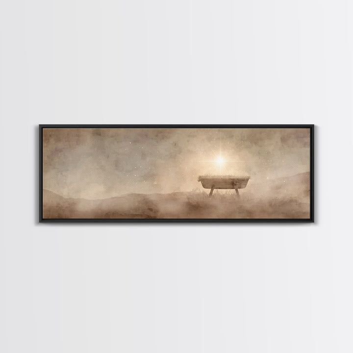 Manger Of Glory – Framed Canvas Print – Panoramic Painting – Christmas Art – Christian Wall Art – Christian Art Canvas – Jesus Christmas Ar