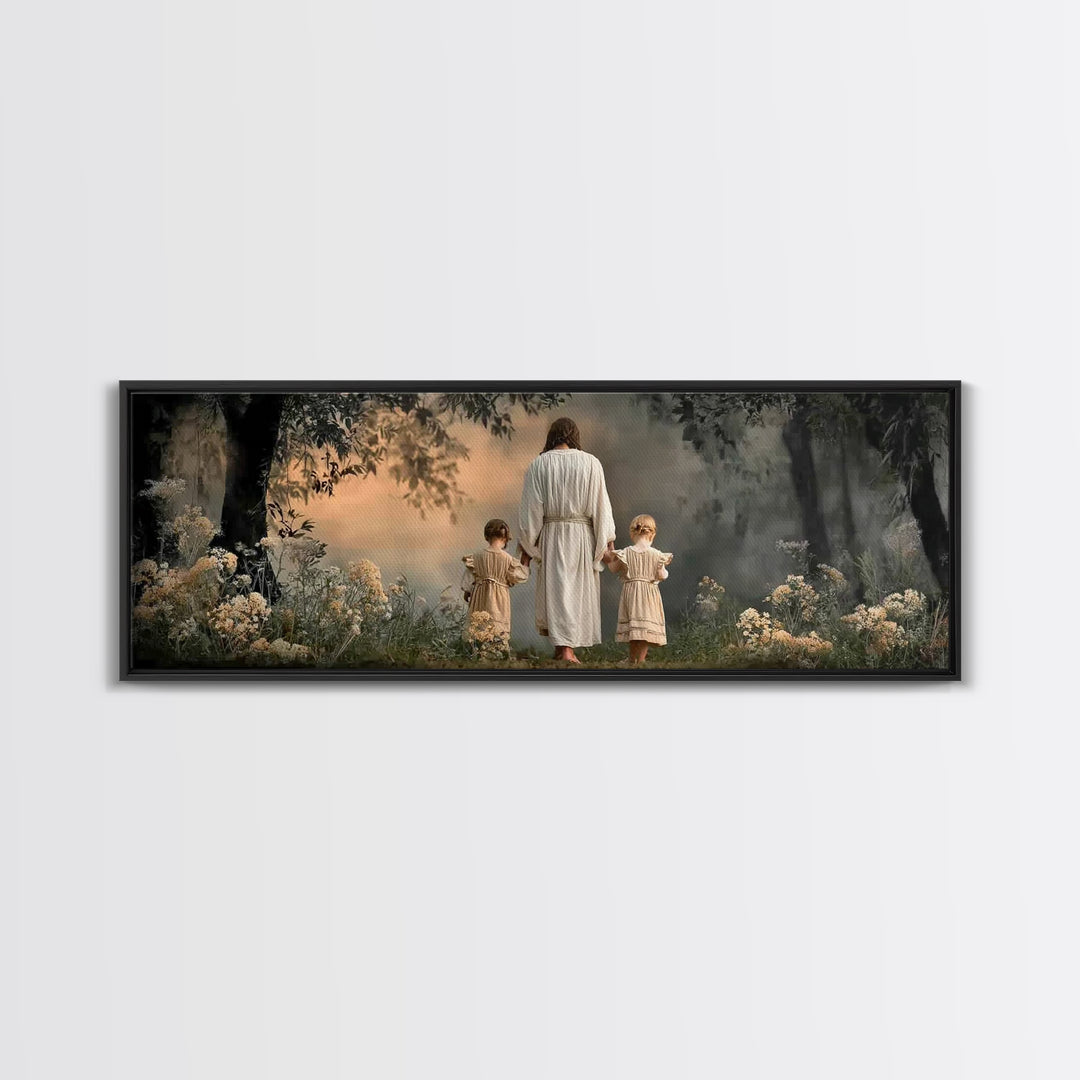 Walking In His Light | Framed Canvas Print | Christian Wall Art | Panoramic Frame | Christian Art Canvas | Christian Art | Christian Gift