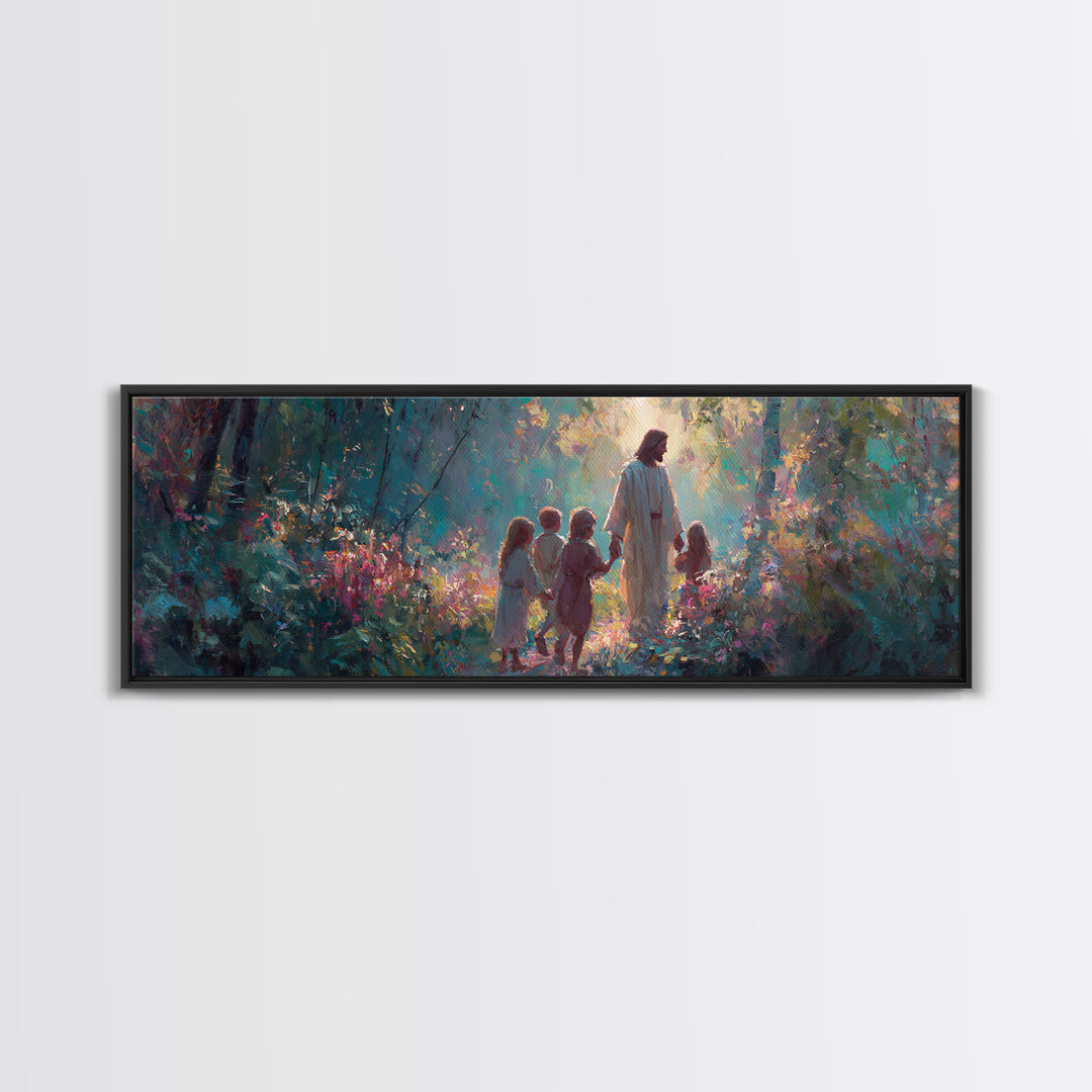 Light In The Garden | Framed Canvas Print | Christian Wall Art | Christian Art Canvas | Jesus Painting | Panoramic Painting | Christian Chr