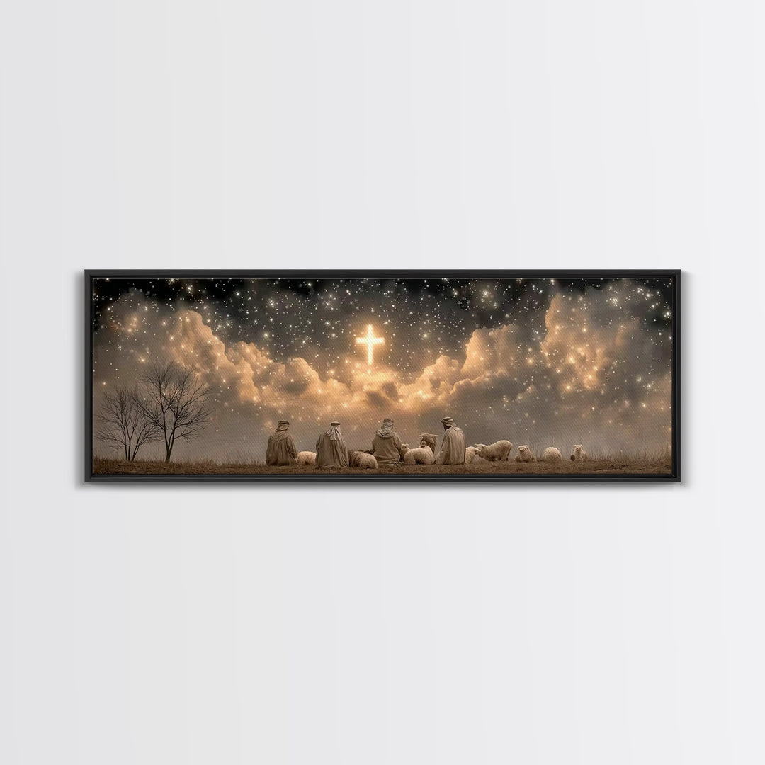 Night Of Promise, Framed Canvas Print, Christian Art Canvas, Panoramic Wall Art, Christmas Art, Christian Wall Art, Christian Christmas