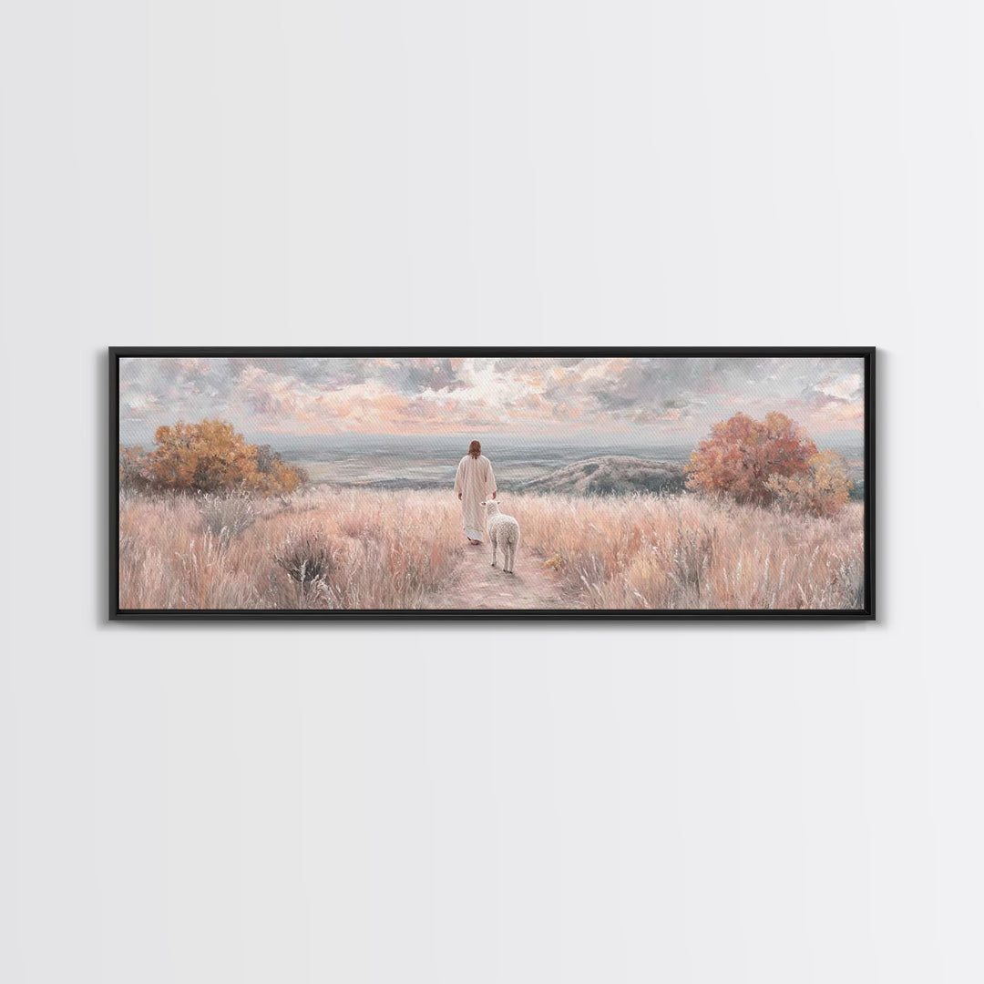 Shepherd’s Companion, Framed Canvas Print, Panoramic Painting, Christian Art Canvas, Christian Wall Art, Jesus Painting, Christian Decor