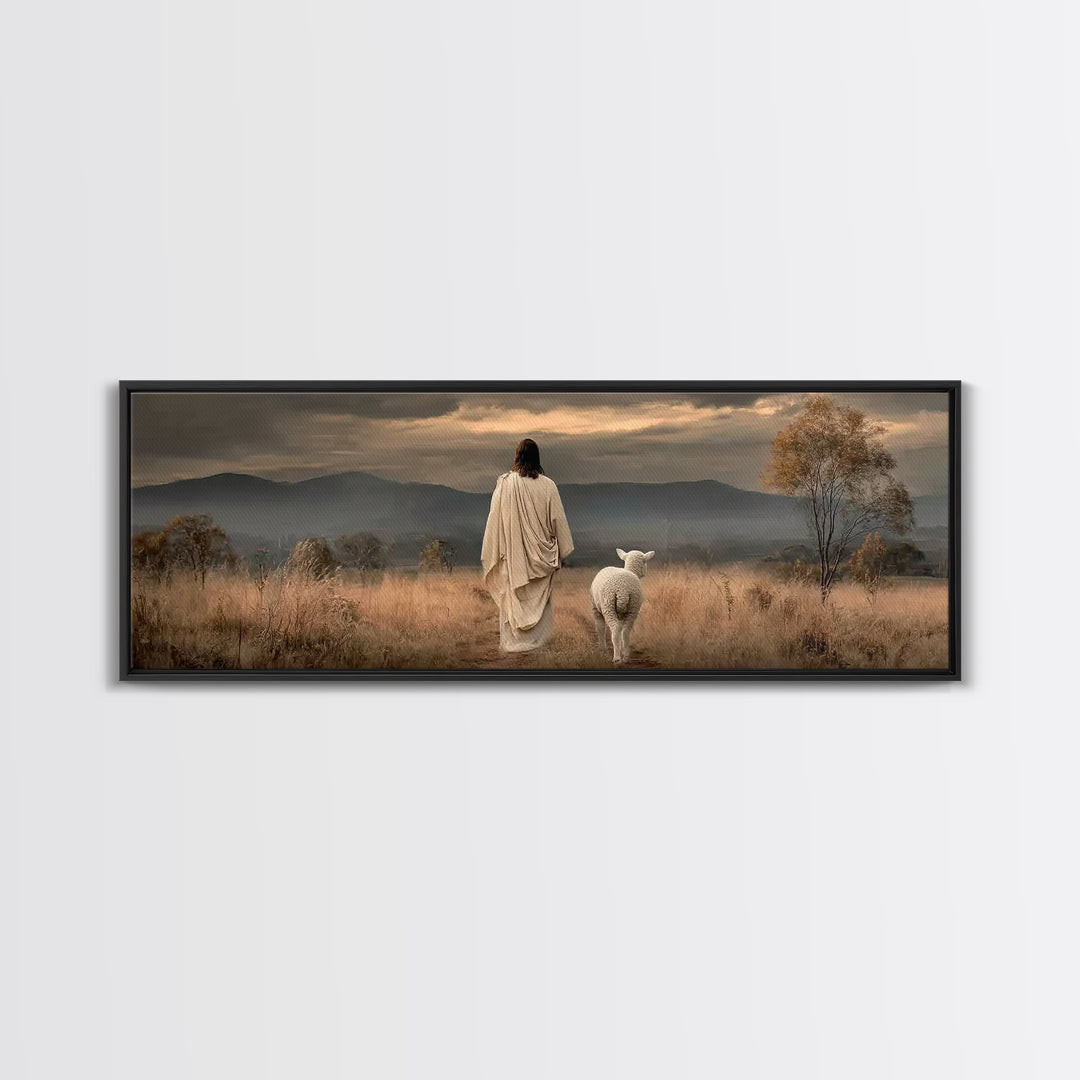 Hillside of Peace – Framed Canvas Print – Christian Art – Jesus Painting – Panoramic Art – Christian Wall Art – Christmas Art Print
