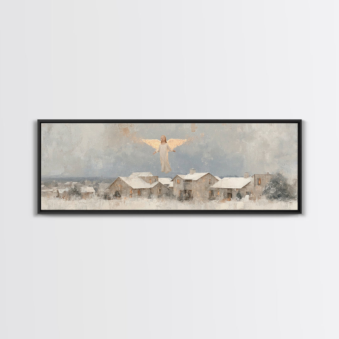 Winter Angel Rise – Framed Canvas Print – Christian Wall Art – Panoramic Art – Christian Art Print – Christmas Art – Modern Christian Art