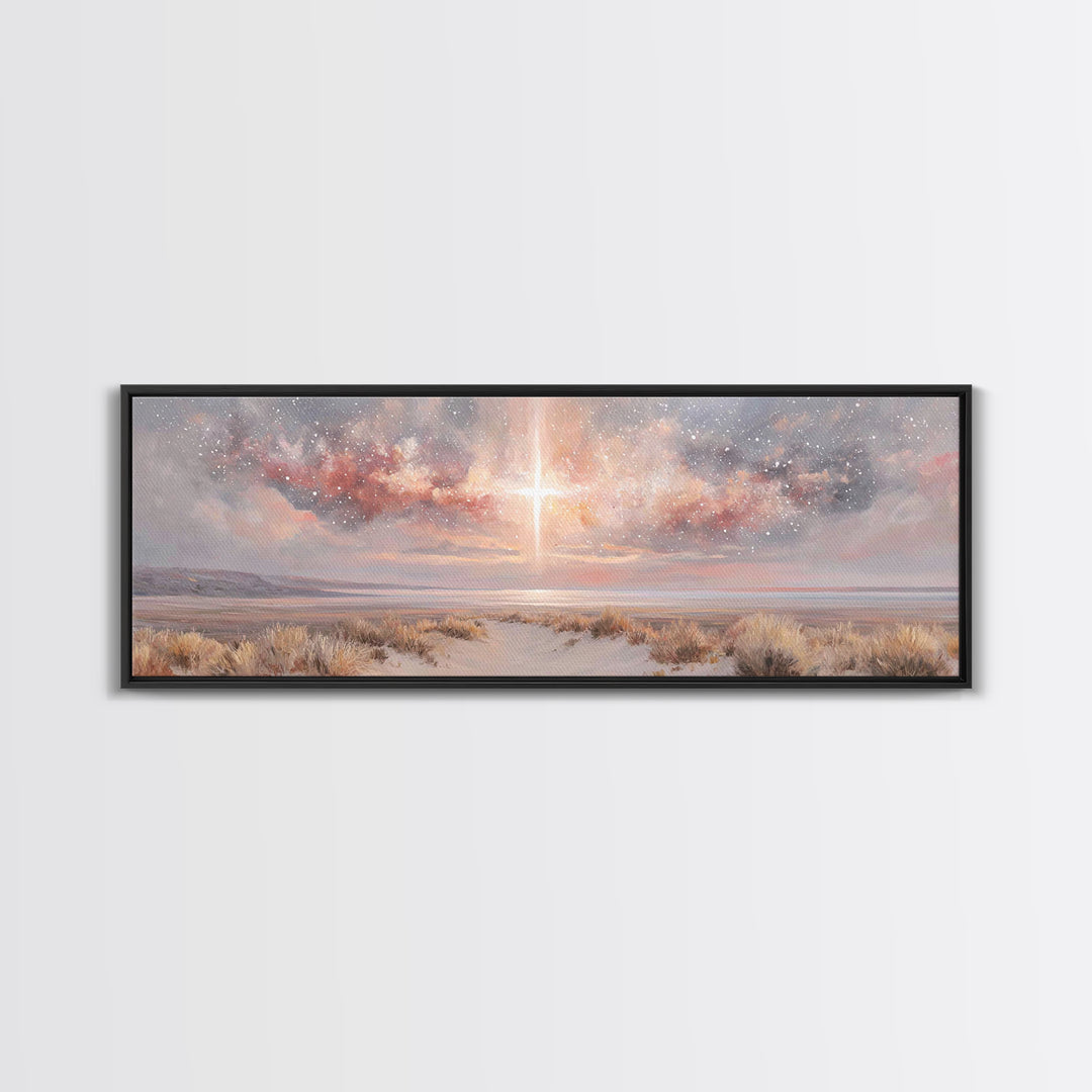 Desert Grace Light, Framed Canvas Print, Christian Art Canvas, Christian Wall Art, Panoramic Wall Art, Christmas Art, Christian Decor