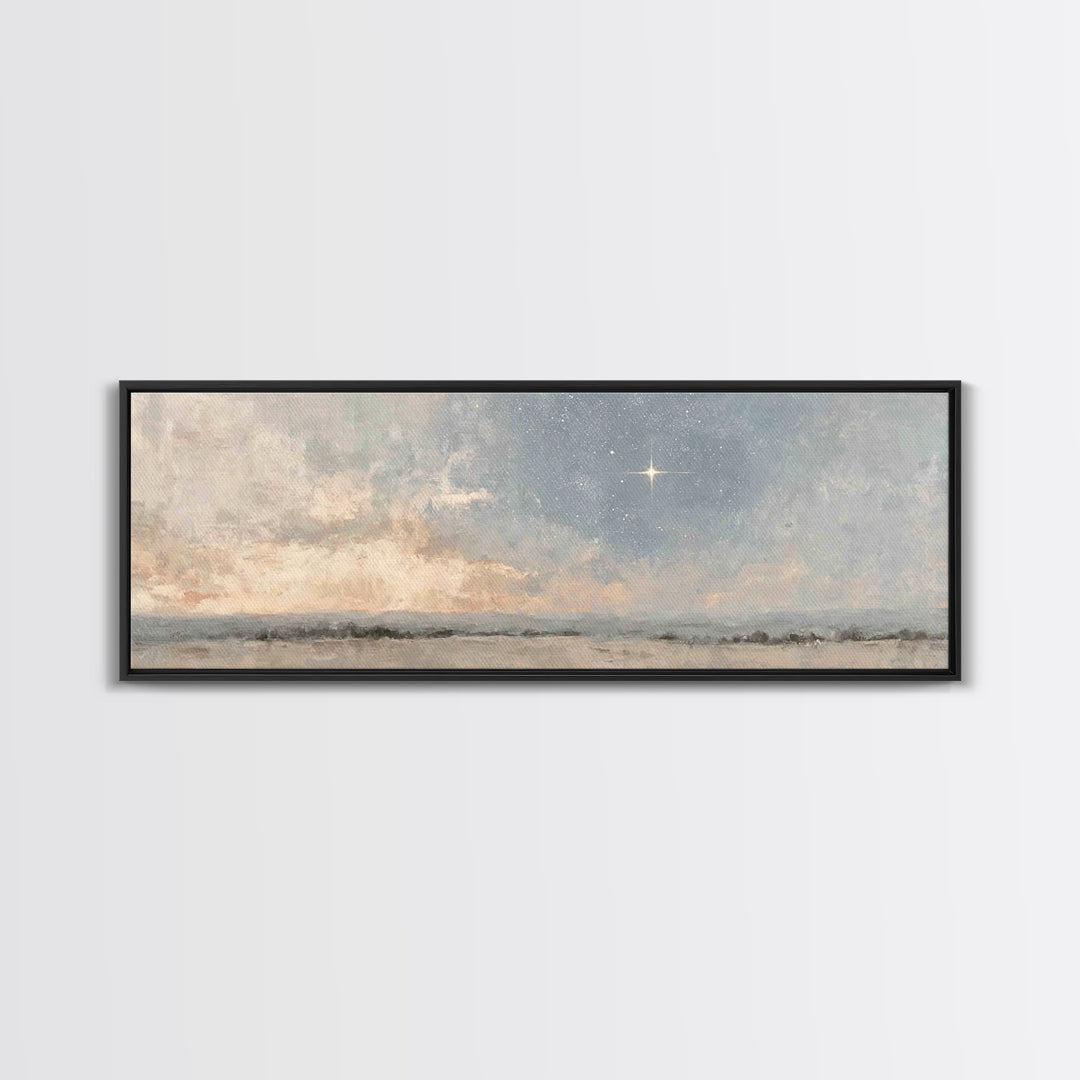 Silent Star Path, Framed Canvas Print, Christian Art, Panoramic Painting, Christmas Art Prints, Christian Wall Art, Christian Art Canvas
