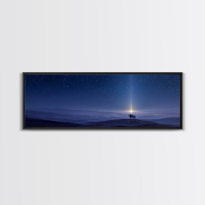 The Guiding Star, Framed Canvas Print, Christian Wall Art, Panoramic Art, Christian Art Canvas, Christmas Art, Jesus Painting, Bible Art