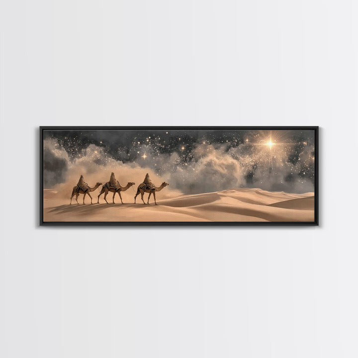 Desert Star Pilgrims – Framed Canvas Print – Christian Art Canvas – Panoramic Painting – Christmas Art – Christian Wall Art – Jesus Paintin