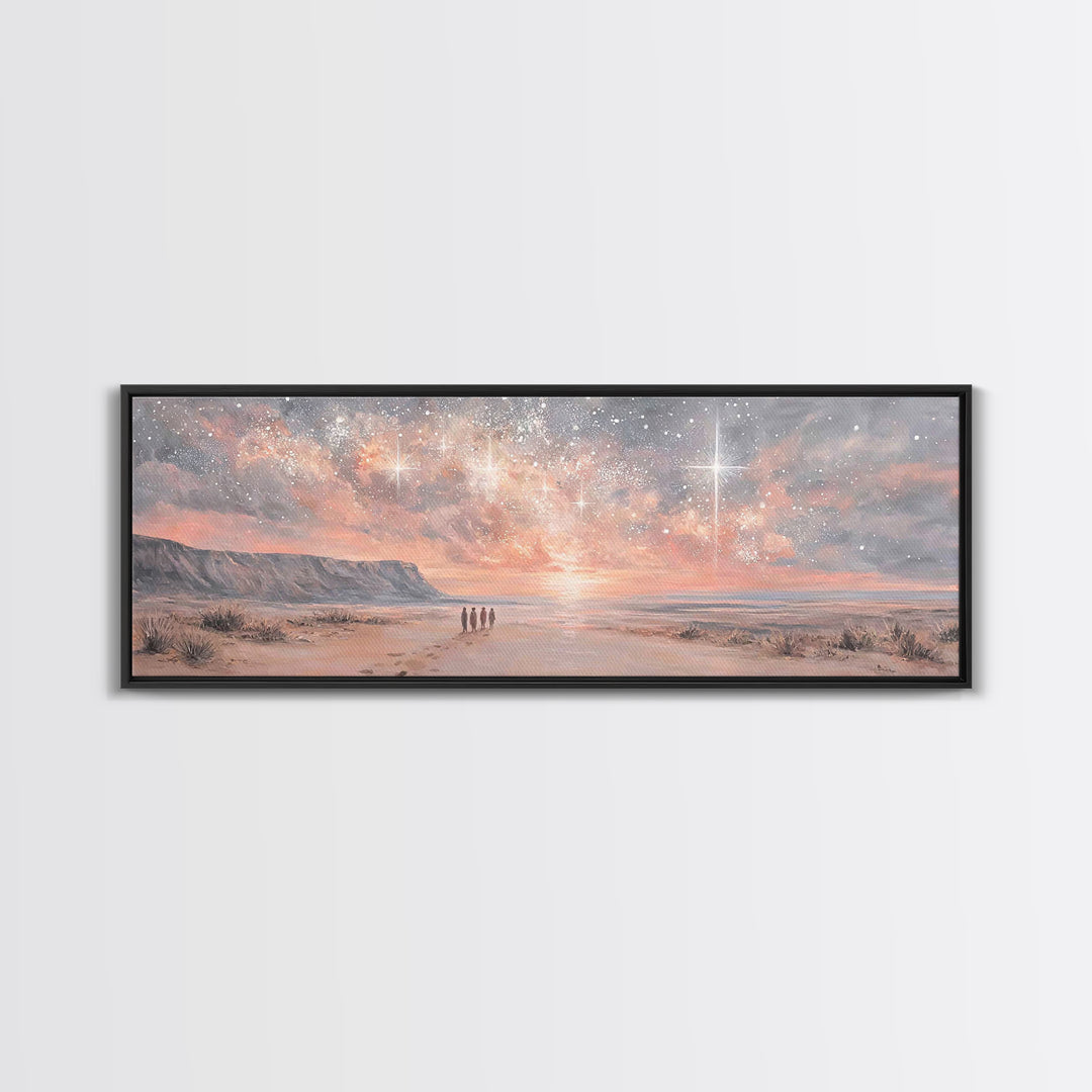 Holy Night Wonder, Framed Canvas Print, Christian Wall Art, Panoramic Art, Christian Art Canvas, Christmas Art, Jesus Painting, Christian D