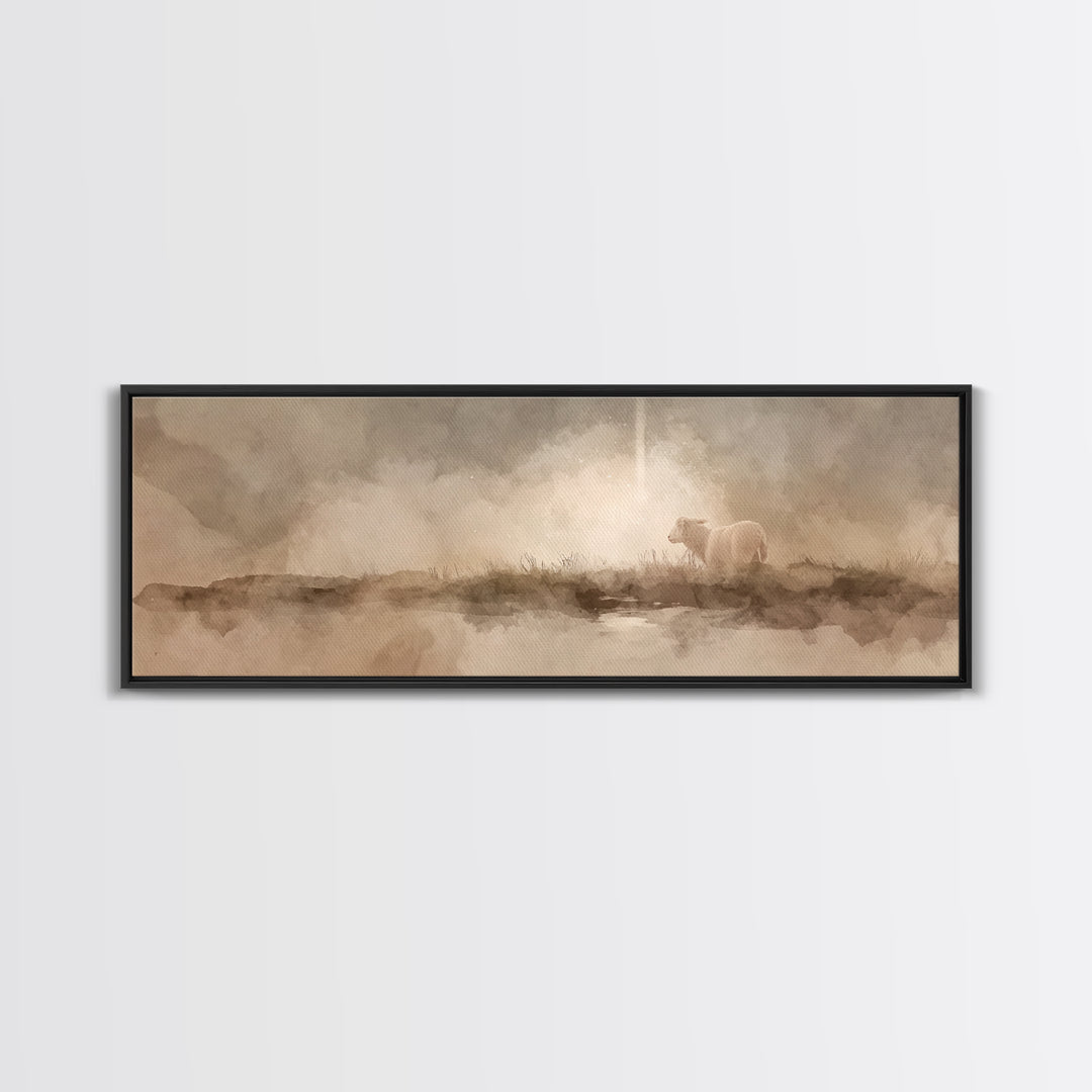Lamb of Peace, Framed Canvas Print, Christian Art Canvas, Panoramic Wall Art, Christian Wall Art, Christmas Art, Jesus Painting, Christian
