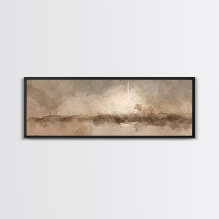 Lamb of Peace, Framed Canvas Print, Christian Art Canvas, Panoramic Wall Art, Christian Wall Art, Christmas Art, Jesus Painting, Christian