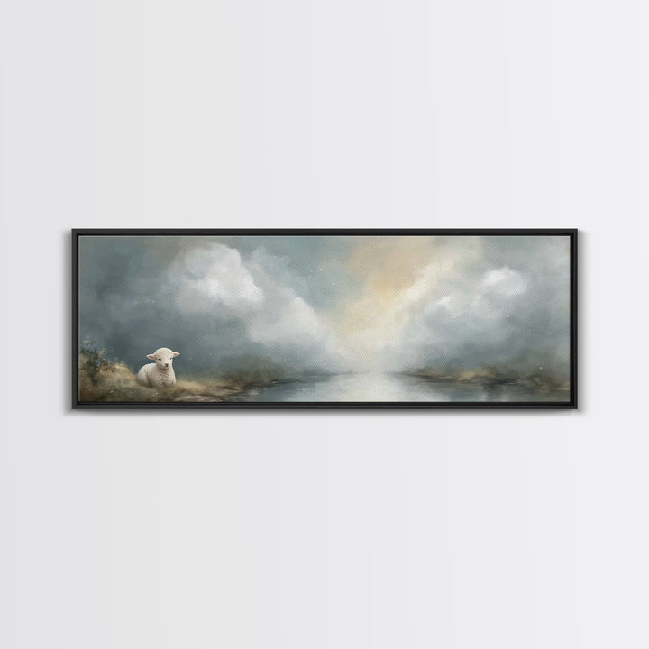 Quiet Meadow Lamb – Framed Canvas Print – Extra Wide Art – Christian Art – Christian Wall Art – Christian Art Canvas – Christian Gift – Chr