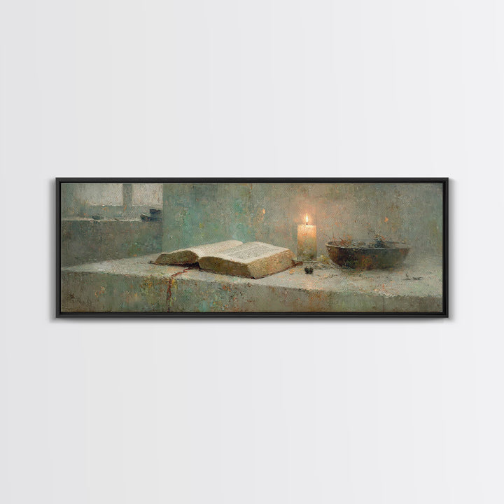 Sacred Study – Framed Canvas Print – Panoramic Painting – Christian Art Canvas – Christian Art Work – Christian Gift – Moody Christian Art