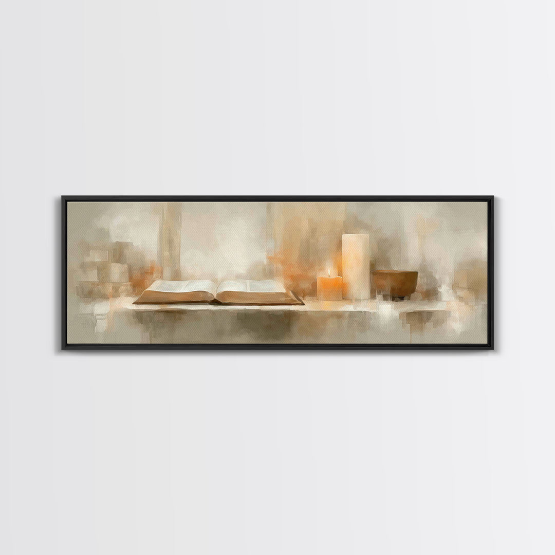 Holy Word Glow, Framed Canvas Print, Panoramic Frame, Minimalist Christian Art, Christian Art Prints, Christian Wall Art, Christian Decorat