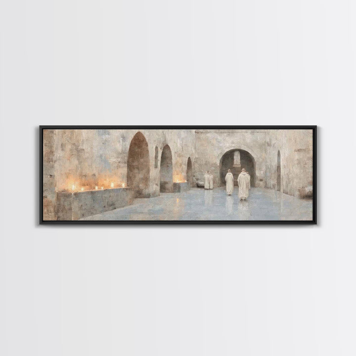 Silent Cloisters, Framed Canvas Print, Christian Wall Art, Panoramic Painting, Christian Art Print, Vintage Christian Art, Christmas Wall A