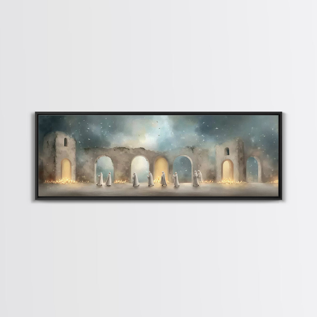 Heavenly Arches, Framed Canvas Print, Christian Art Canvas, Panoramic Wall Art, Christmas Art, Christian Painting, Christian Christmas Art