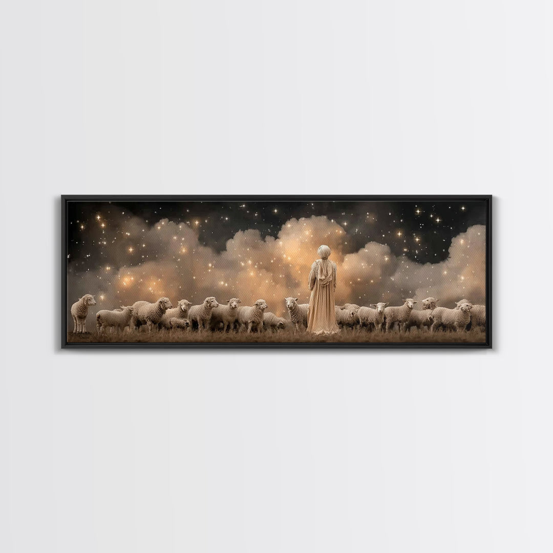 Shepherd’s Wonder – Framed Canvas Print – Christian Christmas Art – Panoramic Wall Art – Christian Art Canvas – Jesus Art Print – Christmas