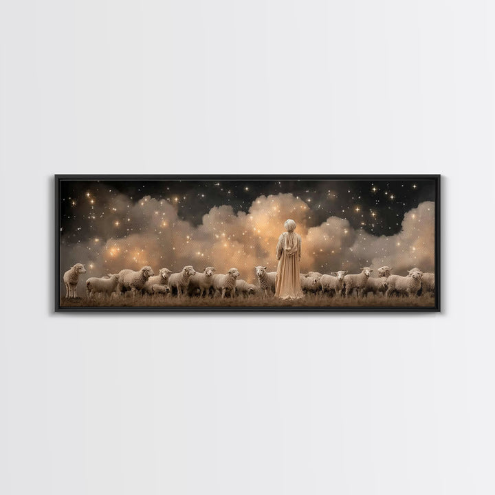 Shepherd’s Wonder – Framed Canvas Print – Christian Christmas Art – Panoramic Wall Art – Christian Art Canvas – Jesus Art Print – Christmas