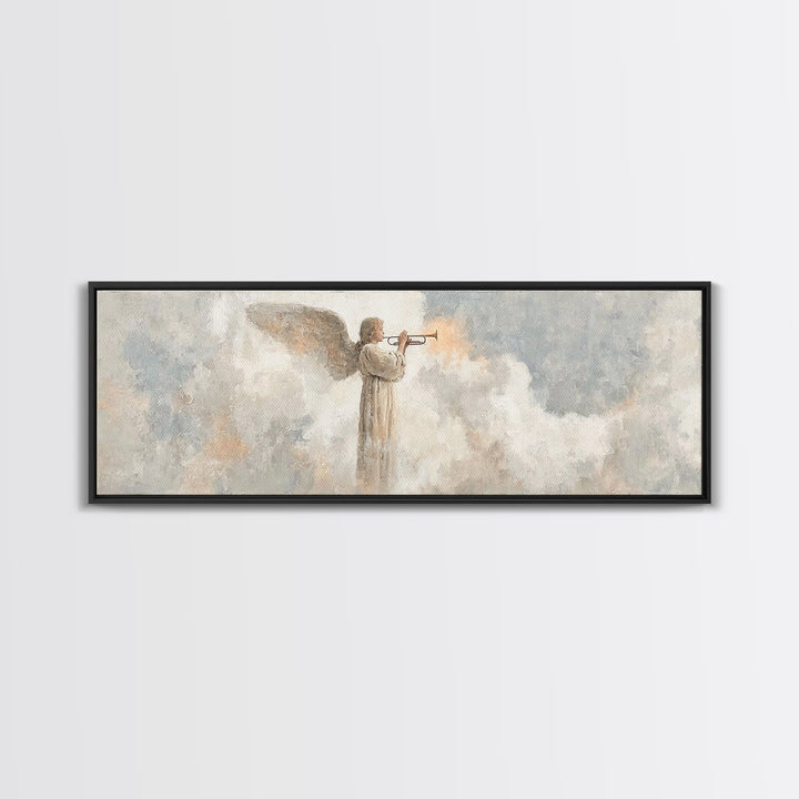 Trumpet Of Dawn – Framed Canvas Print – Panoramic Frame – Christian Art Canvas – Christian Wall Art – Christmas Art – Christian Gifts