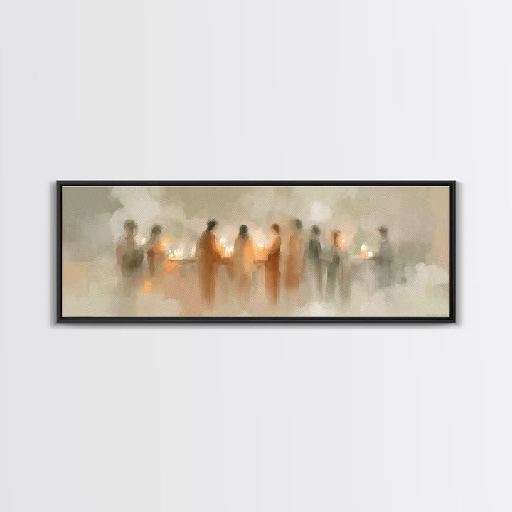 Silent Lantern Line – Framed Canvas Print – Christian Wall Art – Panoramic Painting – Christian Art Canvas – Faith Art – Christmas Art