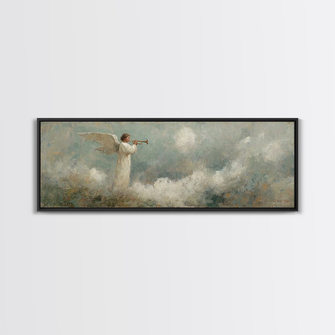 Angelic Proclamation | Framed Canvas Print | Christian Art Canvas | Panoramic Wall Art | Christian Painting | Christmas Art | Christian Dec