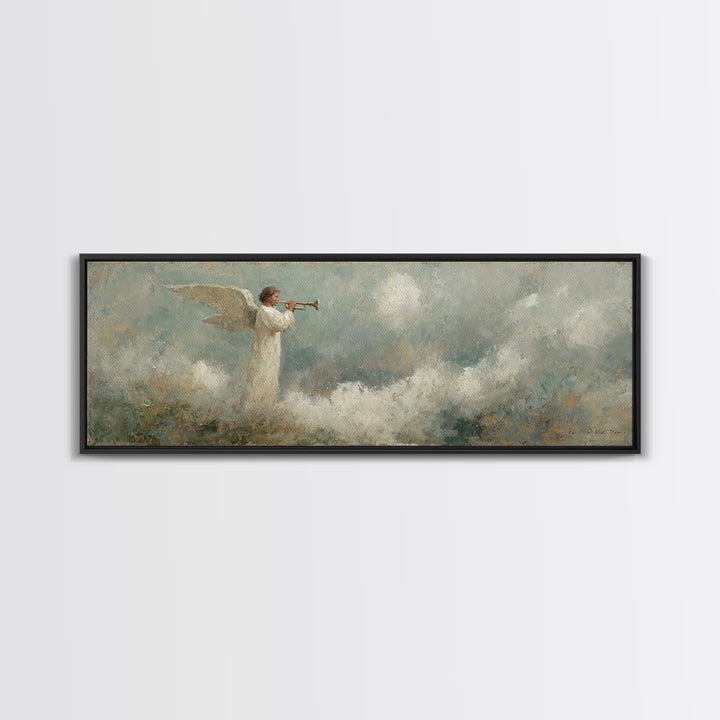 Angelic Proclamation | Framed Canvas Print | Christian Art Canvas | Panoramic Wall Art | Christian Painting | Christmas Art | Christian Dec