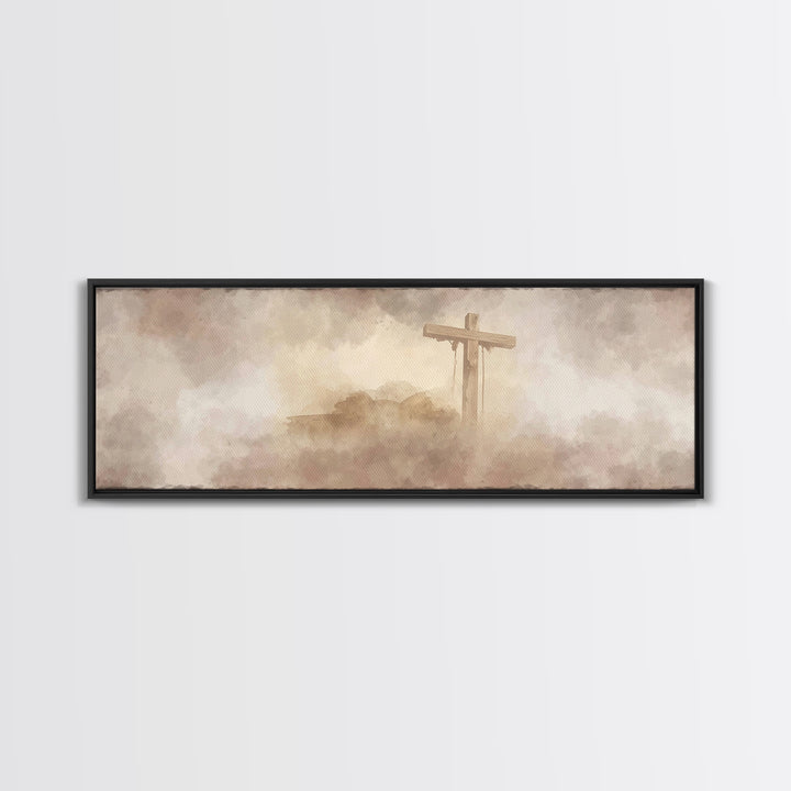 Worn Cross | Framed Canvas Print | Christian Art | Panoramic Painting | Christian Wall Art | Christian Art Canvas | Christian Artwork