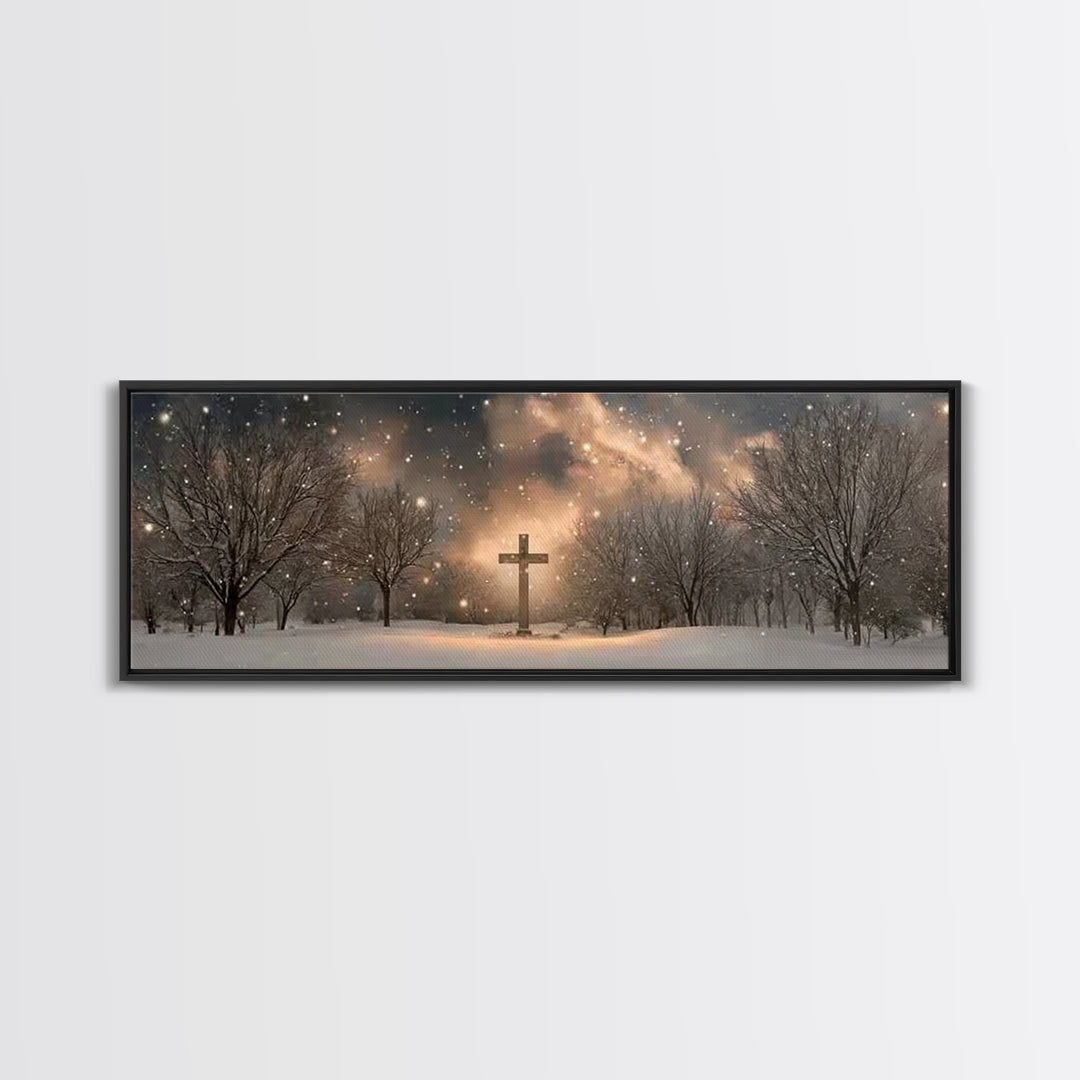 Snowfall Of Grace | Framed Canvas Print | Christian Art Canvas | Panoramic Wall Art | Christian Art | Christian Painting | Christian Gift