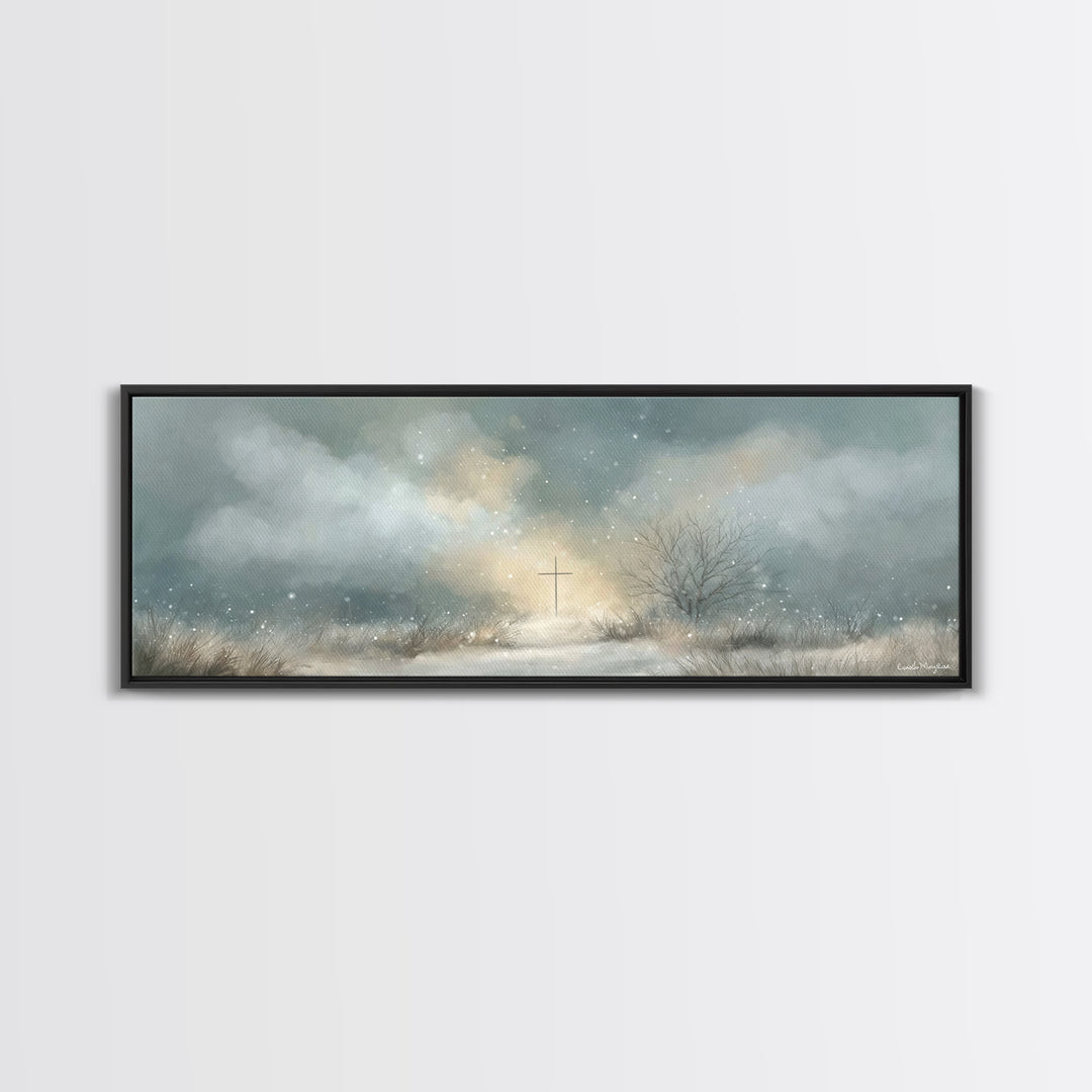 Morning Of Peace, Framed Canvas Print, Panoramic Wall Art, Christian Art, Christian Painting, Christian Art Canvas, Christmas Art