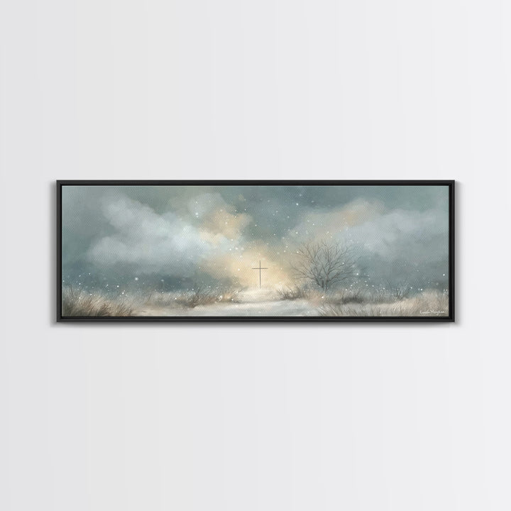 Morning Of Peace, Framed Canvas Print, Panoramic Wall Art, Christian Art, Christian Painting, Christian Art Canvas, Christmas Art
